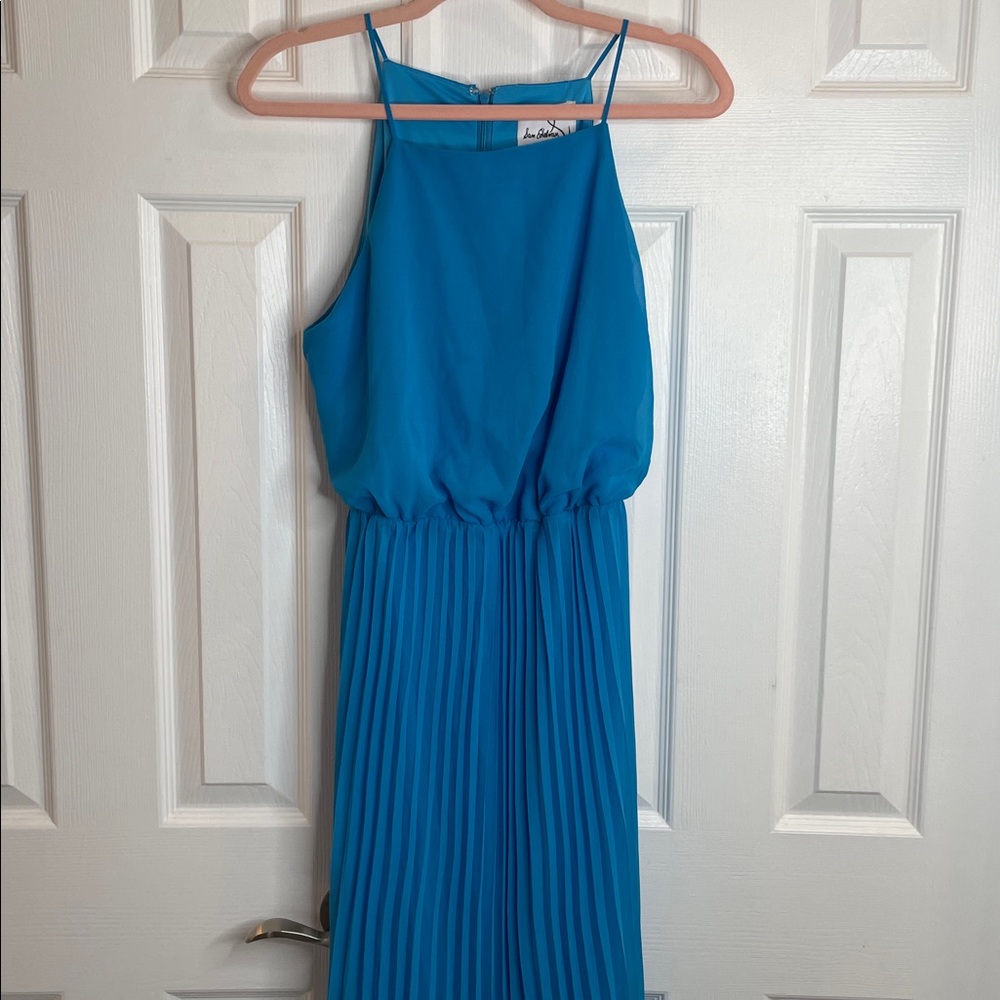 SAM EDELMAN TURQUOISE LINED BLOUSON SPAGHETTI STRAP PLEATED COCKTAIL DRESS SZ 8 - Picture 8 of 12